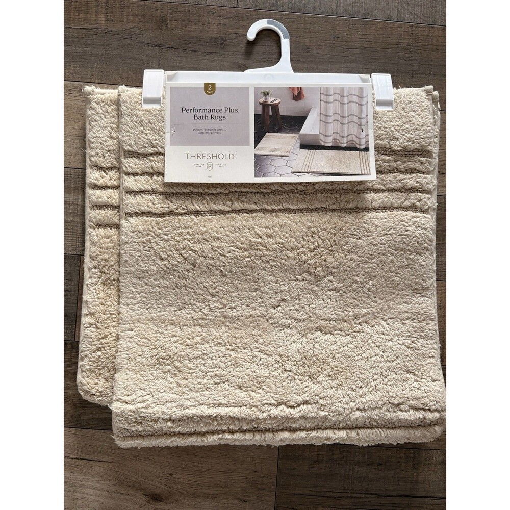 2 PC. 1 set Threshold Performance Plus Bath Rugs non skid 100% cotton